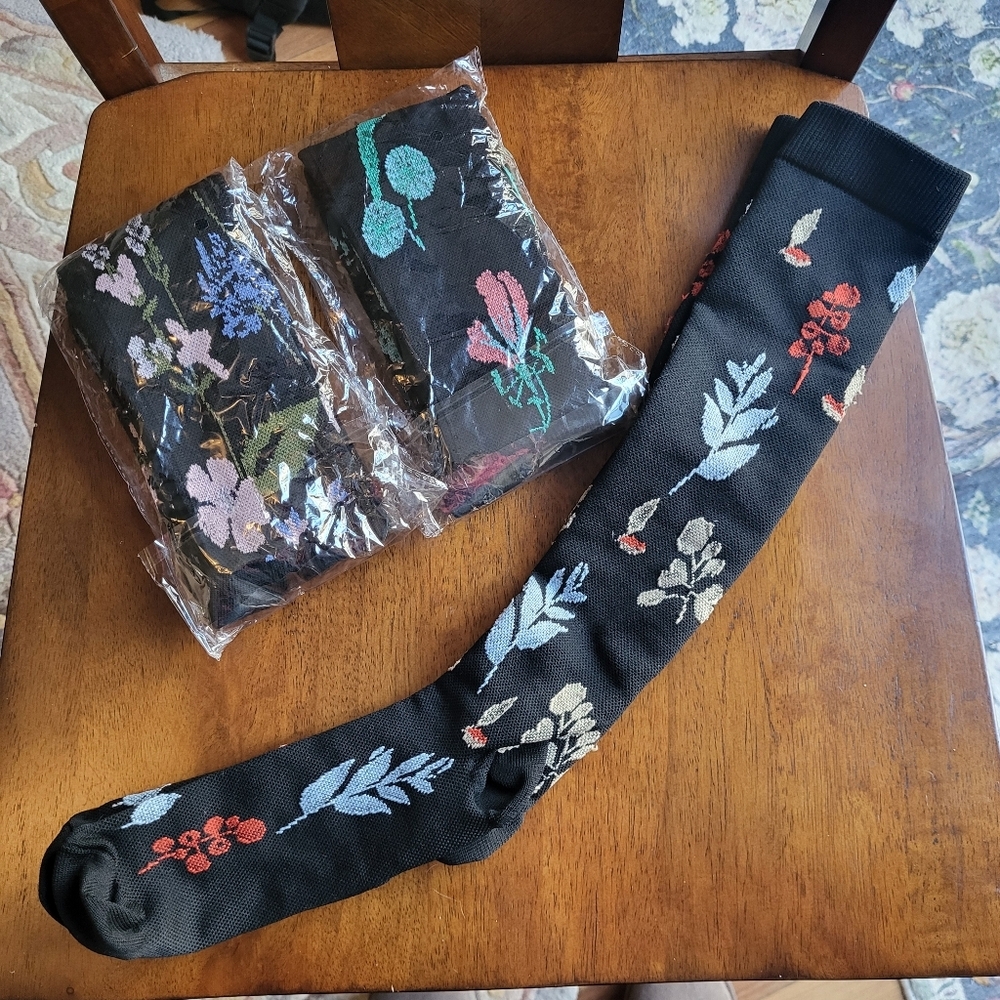 Three Floral Patterned Compression Socks